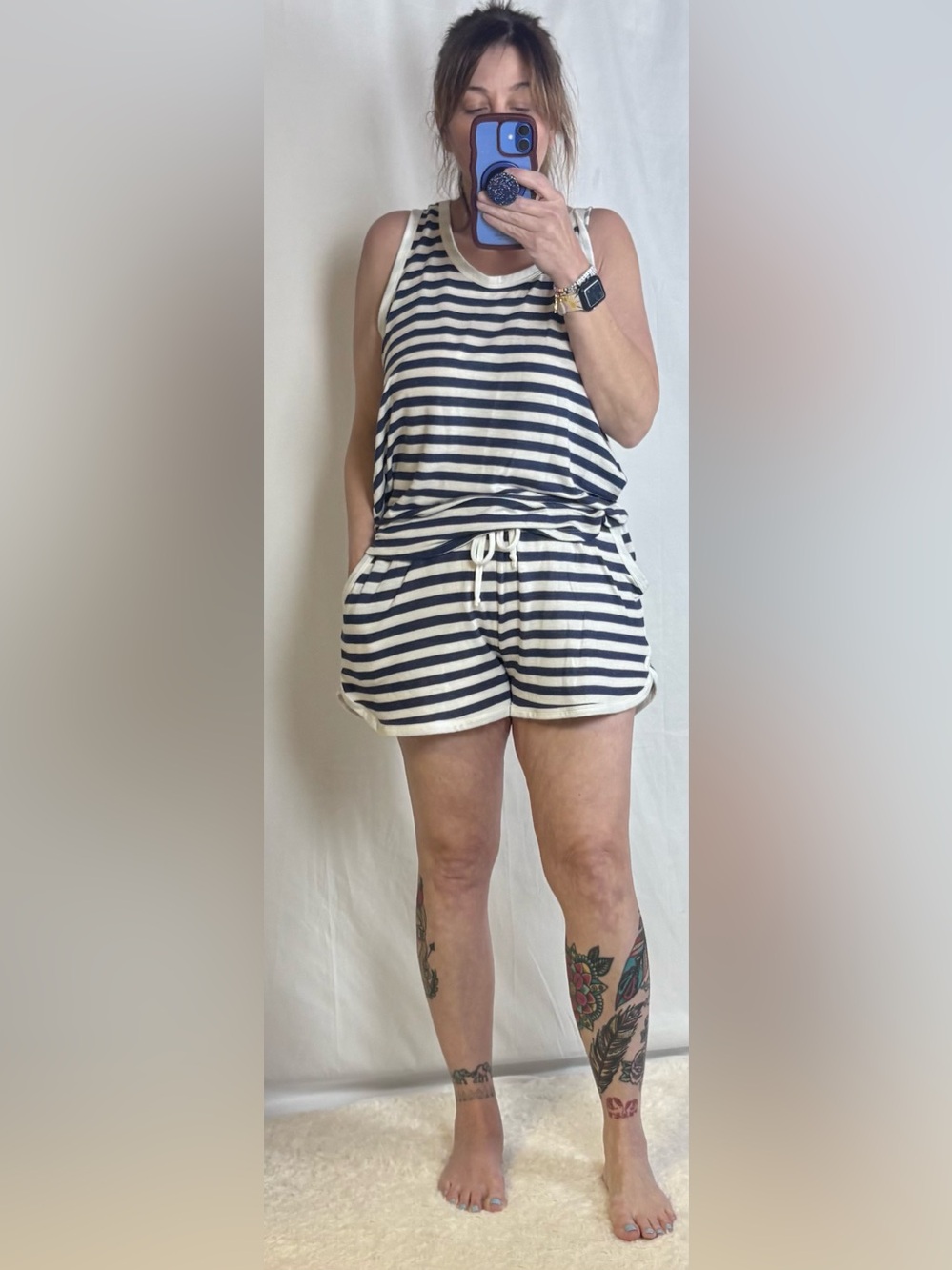 white birch Navy and White Striped Athletic matching set women’s XL